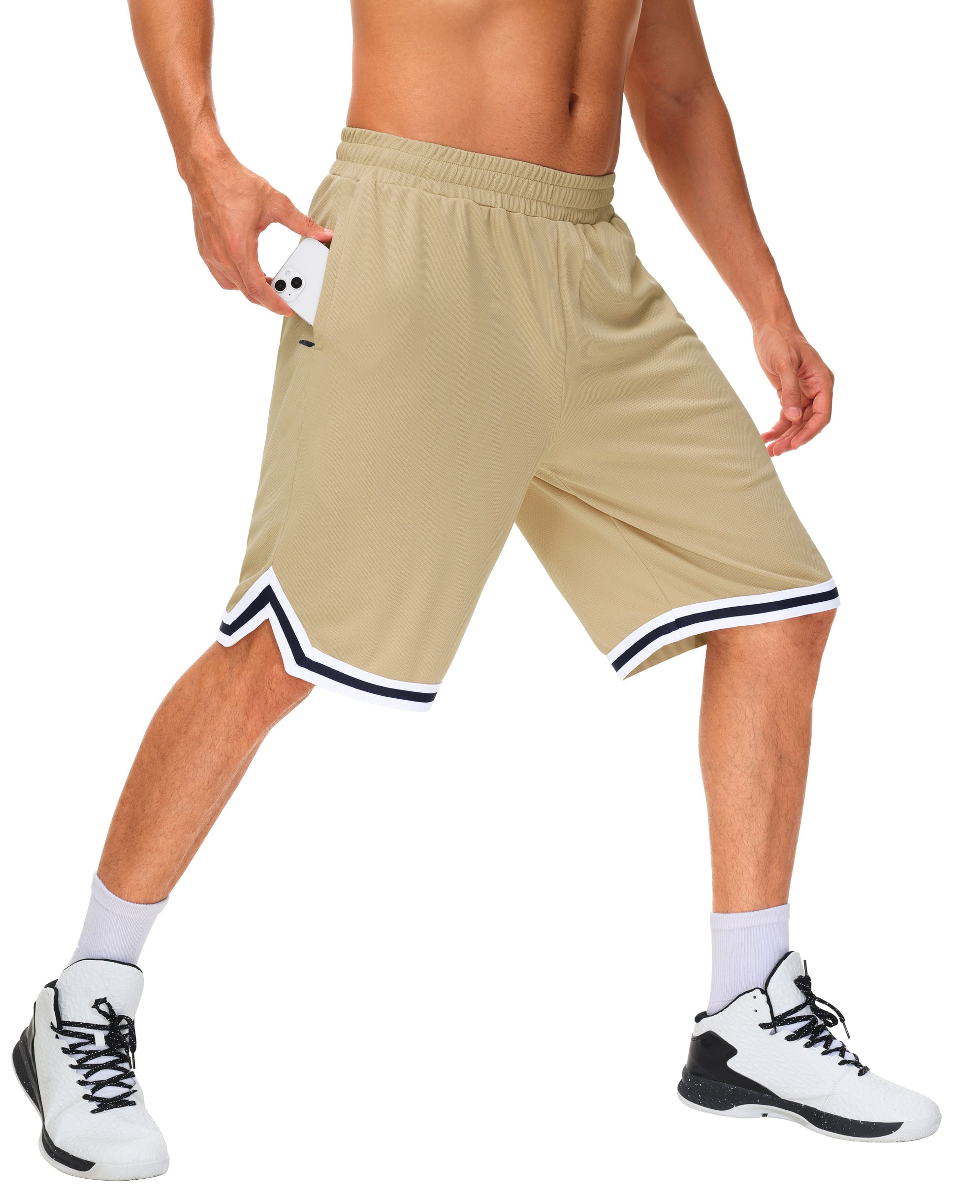 JWM Mens Long Basketball Shorts with Zip Pockets - 11" Mesh Athletic Gym Workout Sport Shorts Quick Dry Lightweight