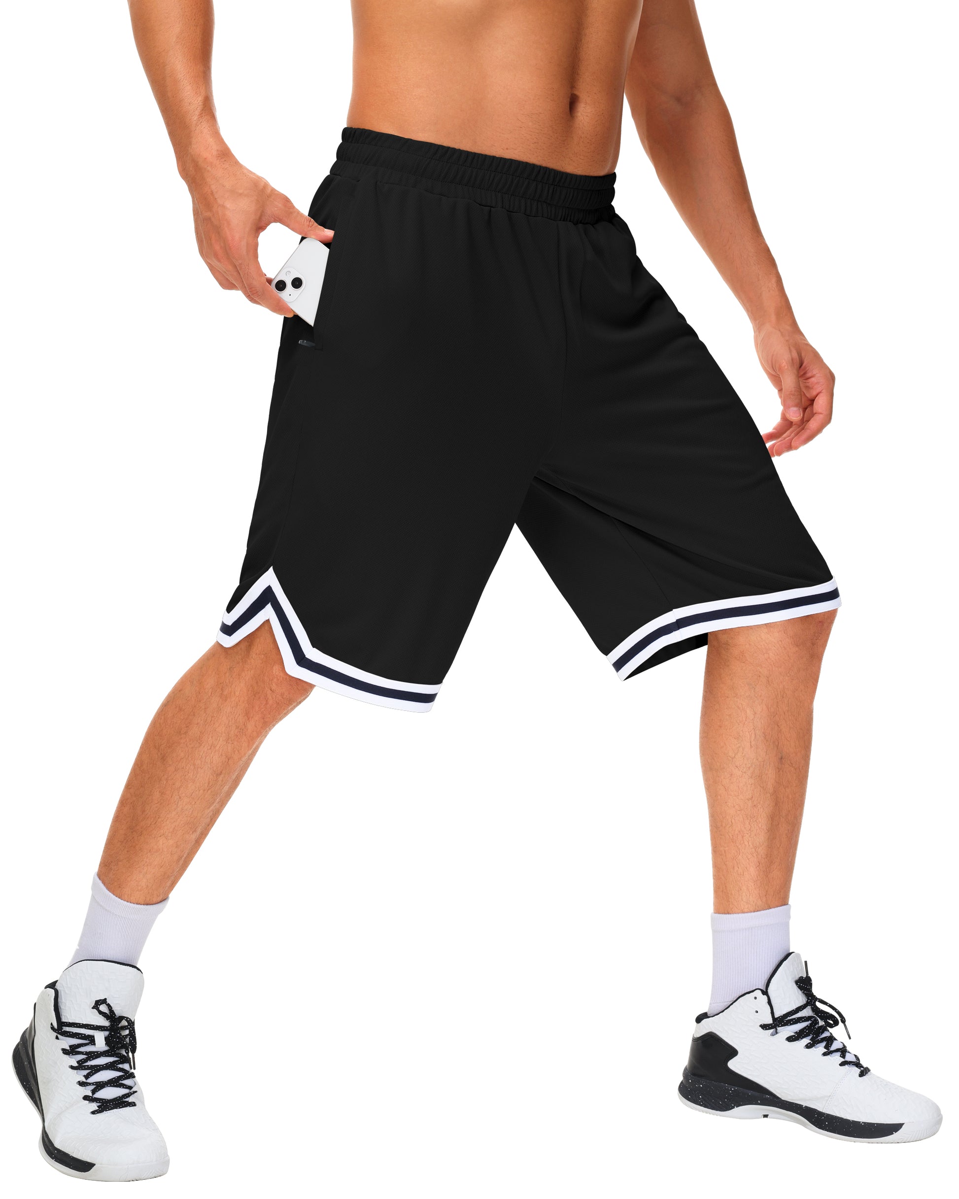 JWM Mens Long Basketball Shorts with Zip Pockets - 11" Mesh Athletic Gym Workout Sport Shorts Quick Dry Lightweight