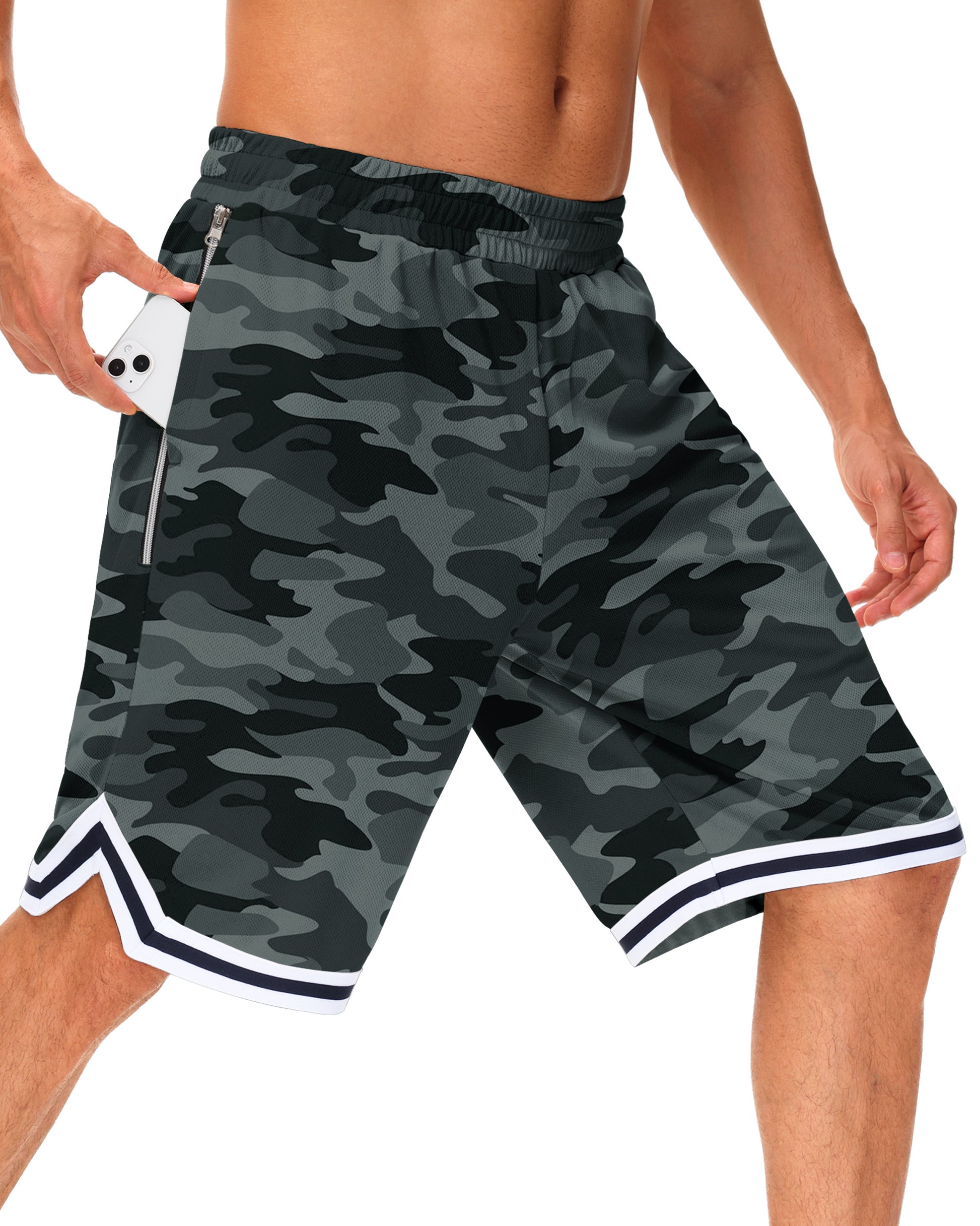 JWM Men's 11" Long Basketball Shorts - Below Knee Mesh Athletic Gym Workout Sport with Zip Pockets Quick Dry Lightweight