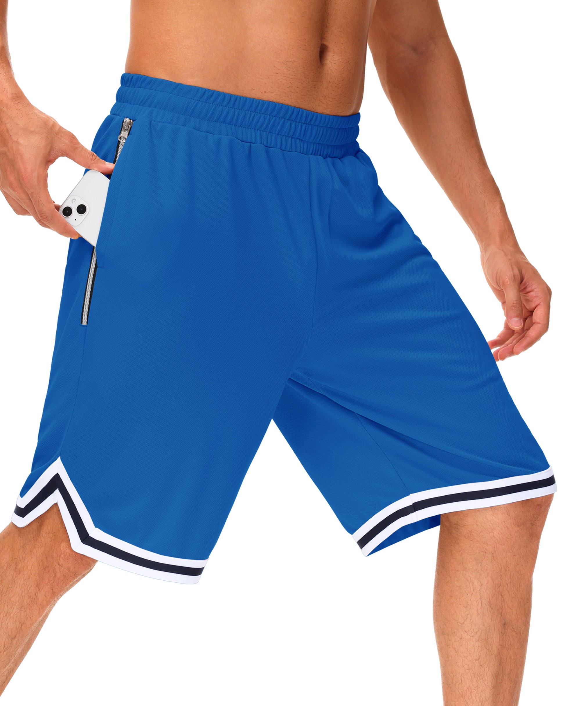 JWM Men's 11" Long Basketball Shorts - Below Knee Mesh Athletic Gym Workout Sport with Zip Pockets Quick Dry Lightweight
