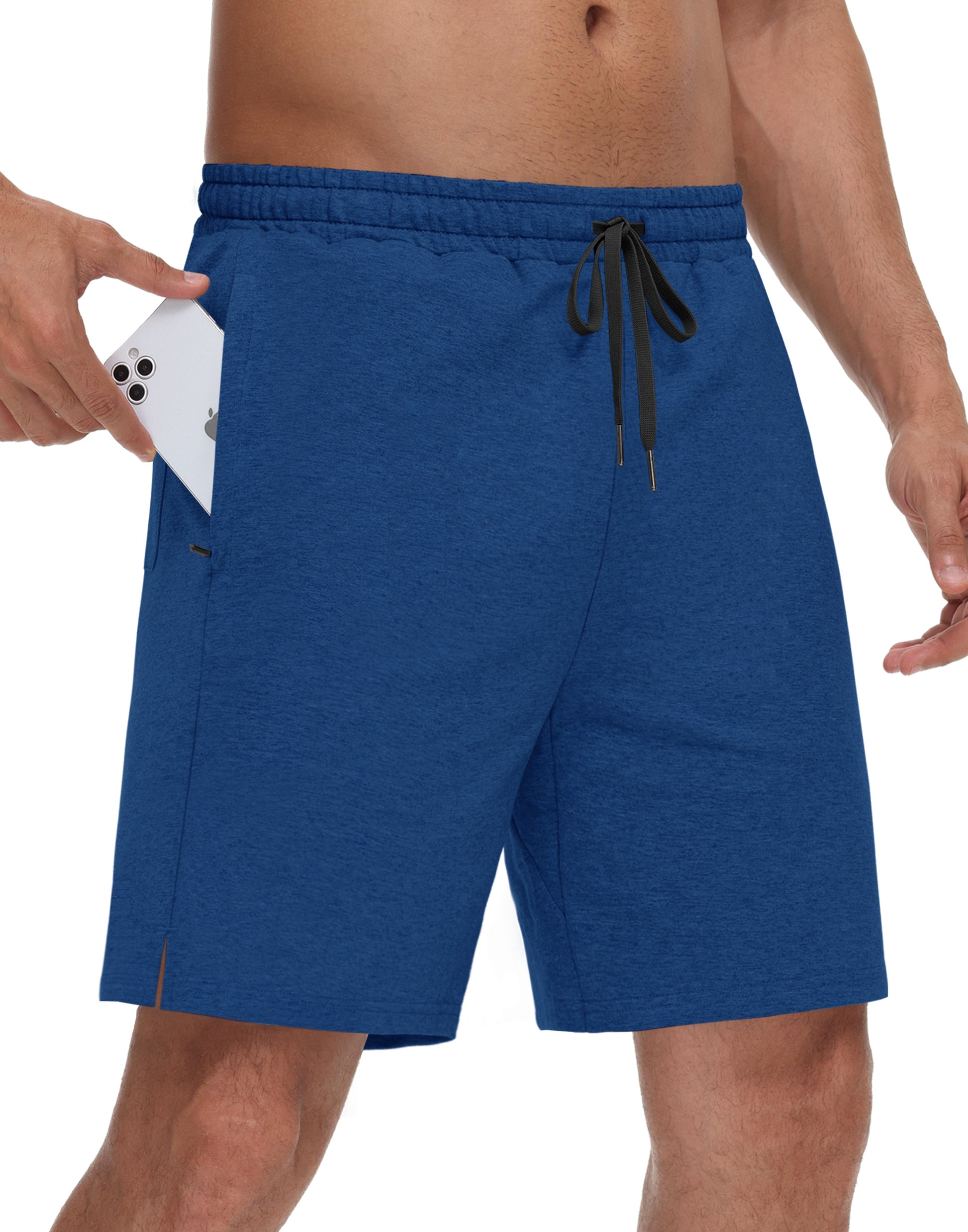 JWM Men's 7" Sweat Shorts - Cotton Above Knee Comfy Soft Casual Lounge Gym Workout Fleece Summer Shorts with Zipped Pockets