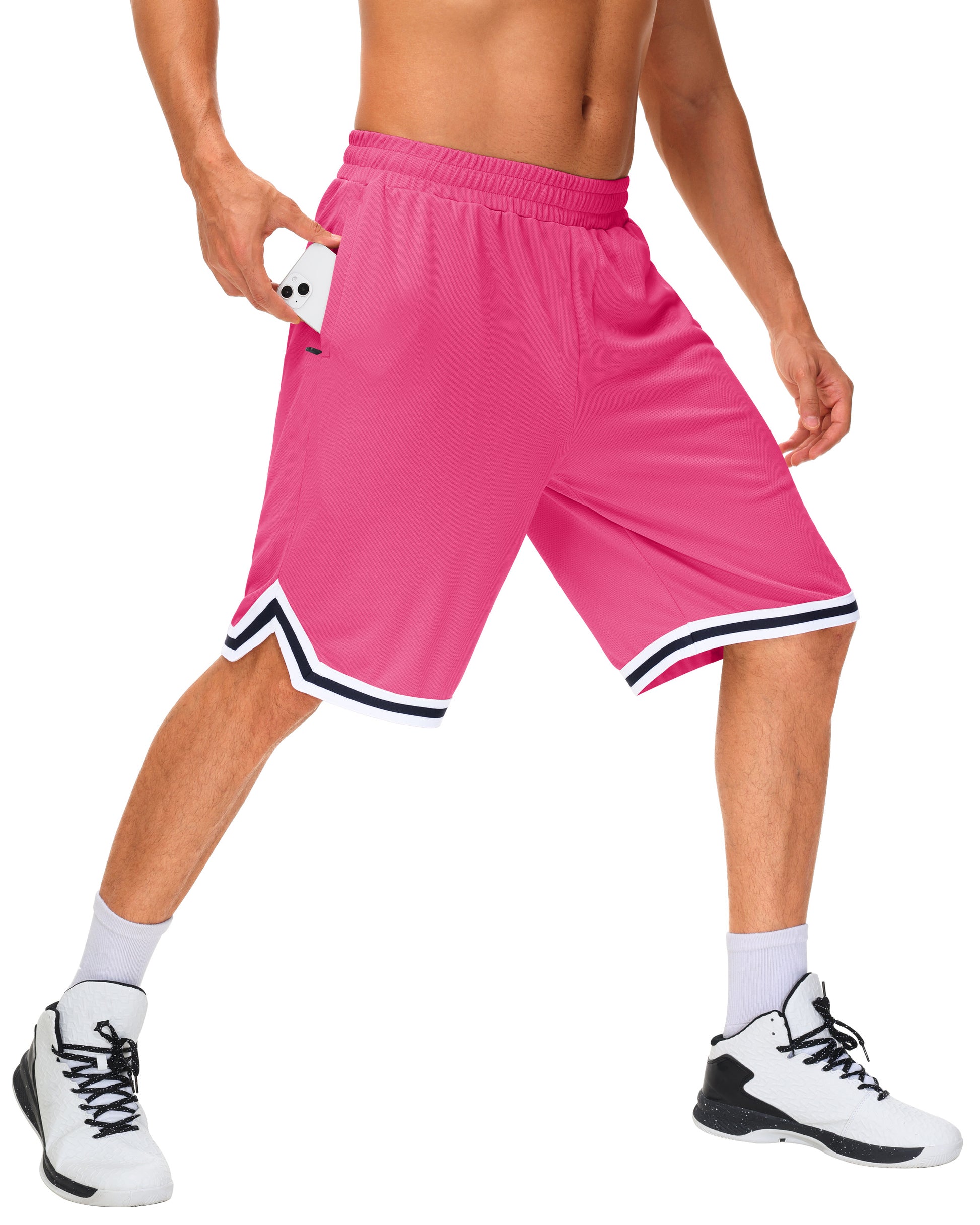 JWM Mens Long Basketball Shorts with Zip Pockets - 11" Mesh Athletic Gym Workout Sport Shorts Quick Dry Lightweight