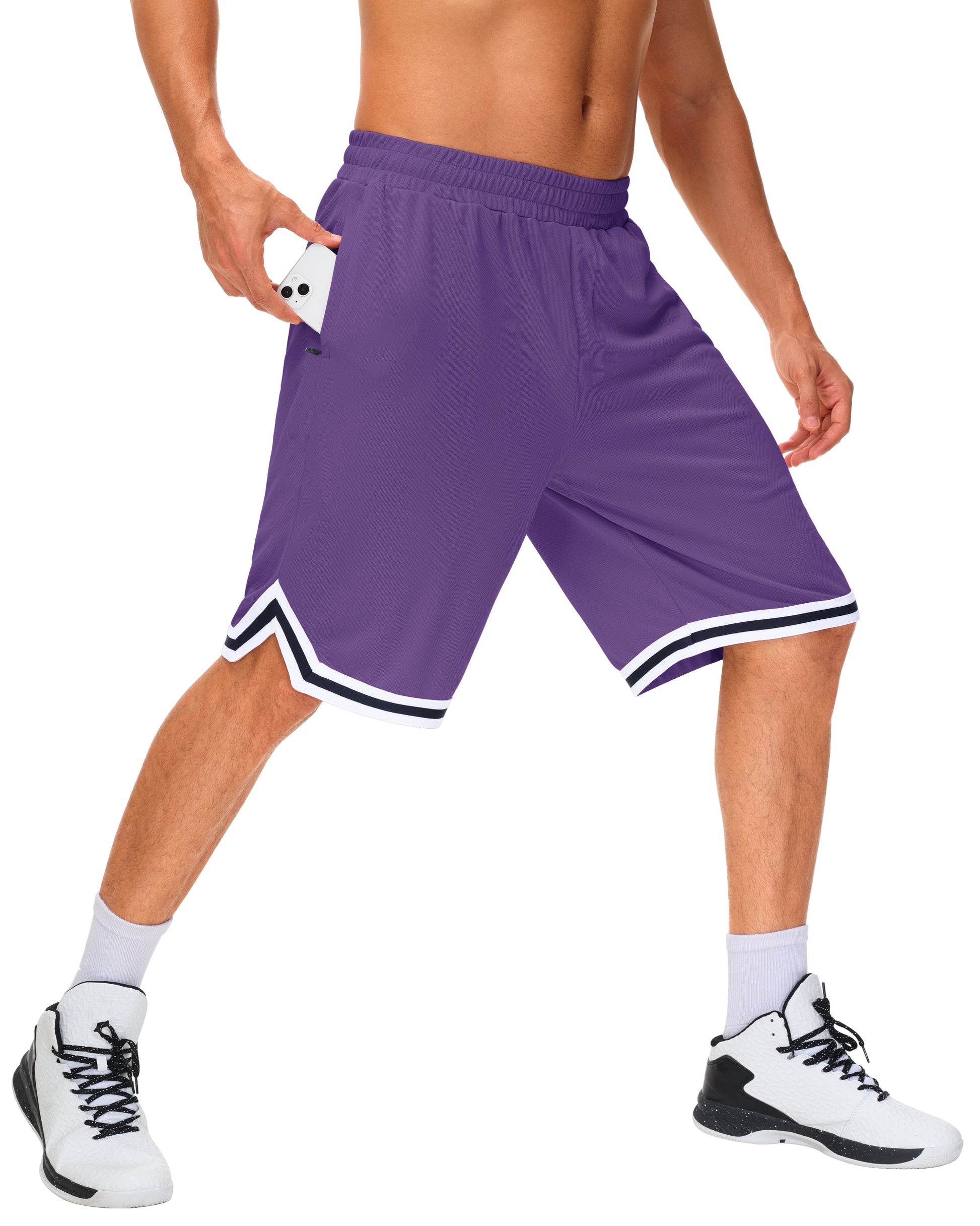 JWM Mens Long Basketball Shorts with Zip Pockets - 11" Mesh Athletic Gym Workout Sport Shorts Quick Dry Lightweight