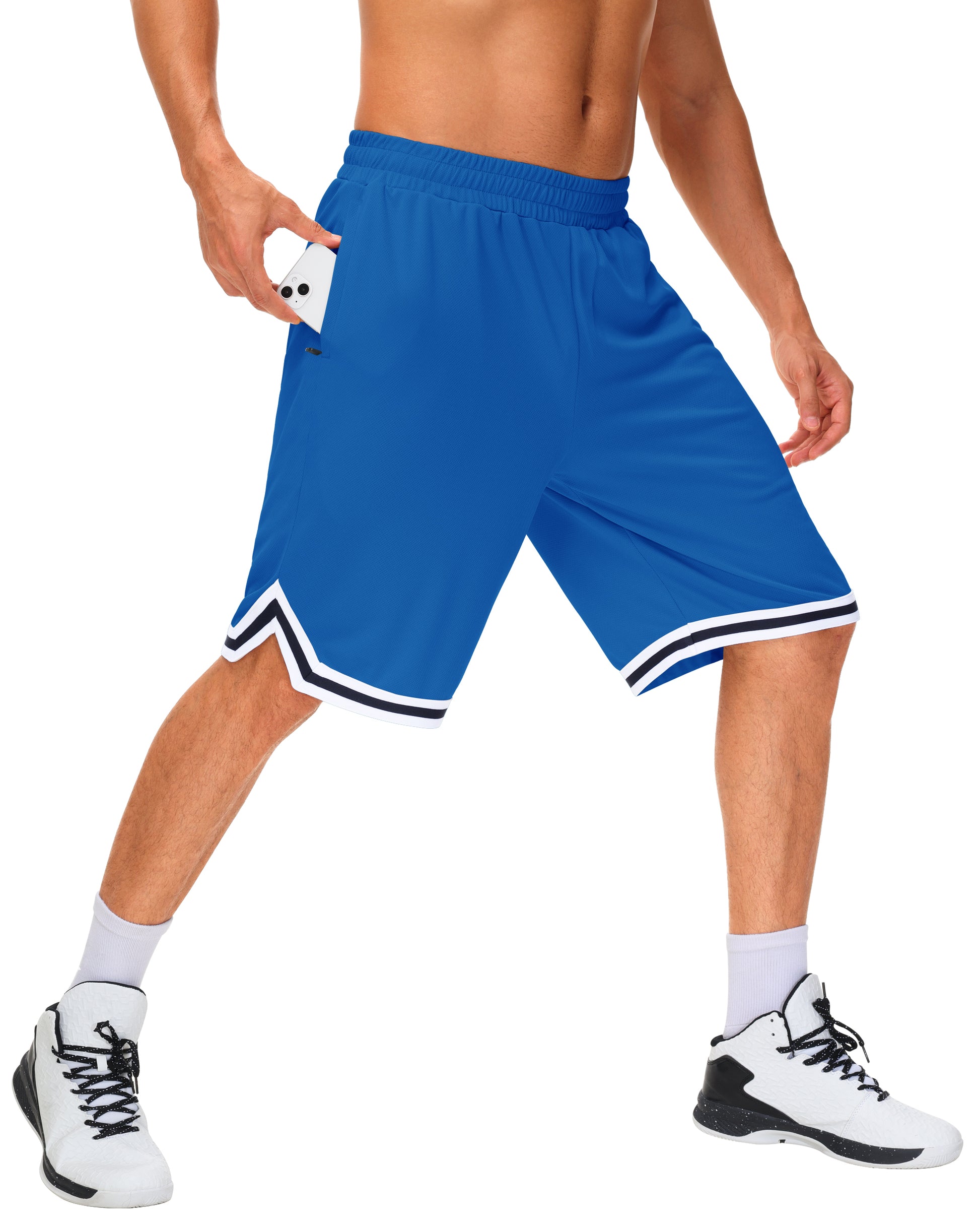 JWM Mens Long Basketball Shorts with Zip Pockets - 11" Mesh Athletic Gym Workout Sport Shorts Quick Dry Lightweight