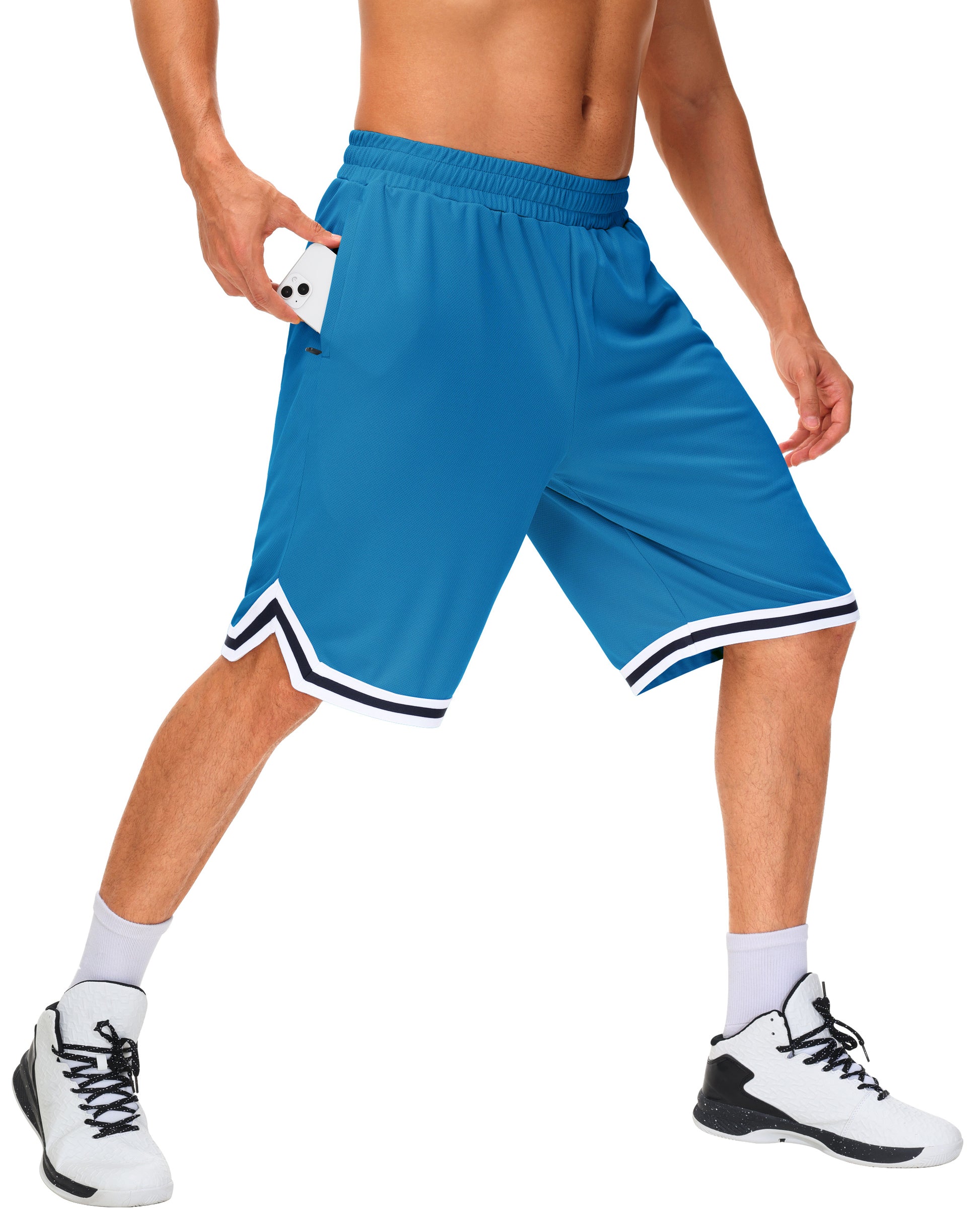 JWM Mens Long Basketball Shorts with Zip Pockets - 11" Mesh Athletic Gym Workout Sport Shorts Quick Dry Lightweight