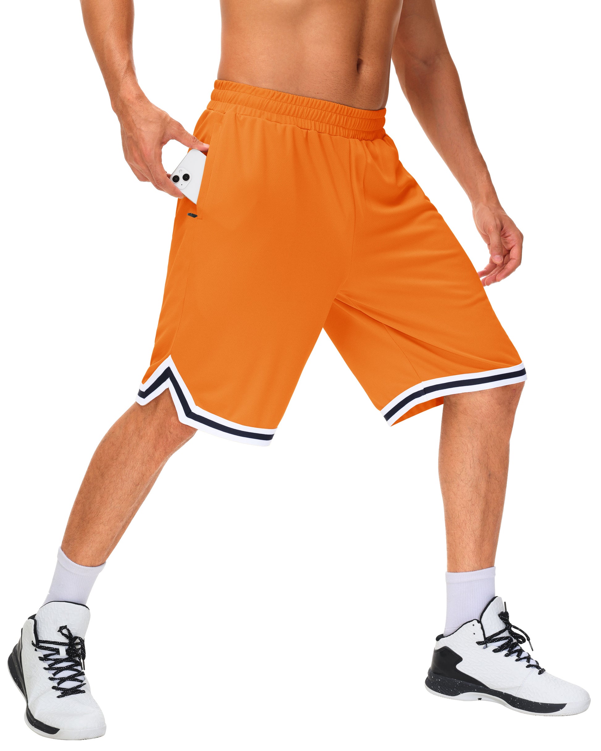 JWM Mens Long Basketball Shorts with Zip Pockets - 11" Mesh Athletic Gym Workout Sport Shorts Quick Dry Lightweight