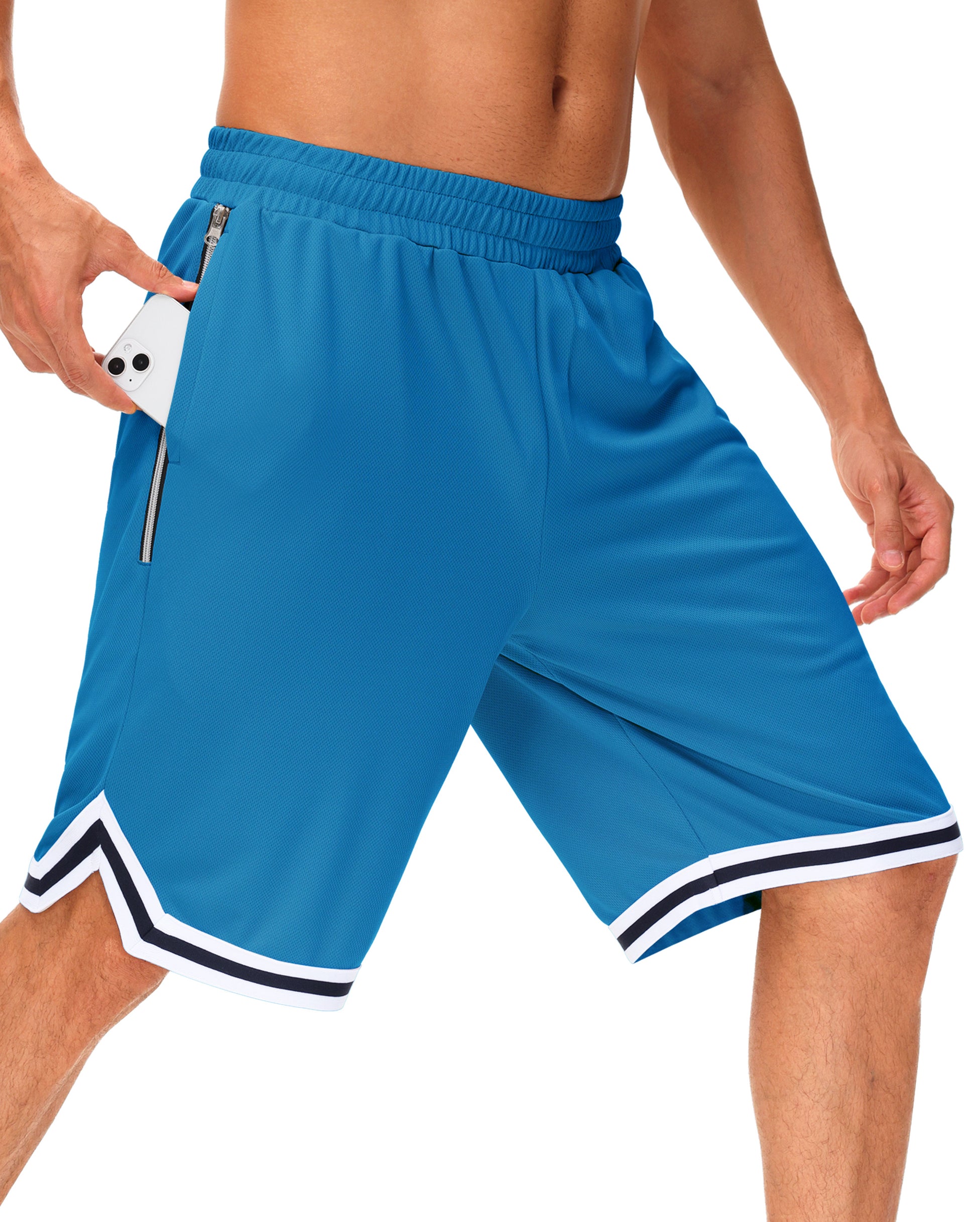 JWM Men's 11" Long Basketball Shorts - Below Knee Mesh Athletic Gym Workout Sport with Zip Pockets Quick Dry Lightweight