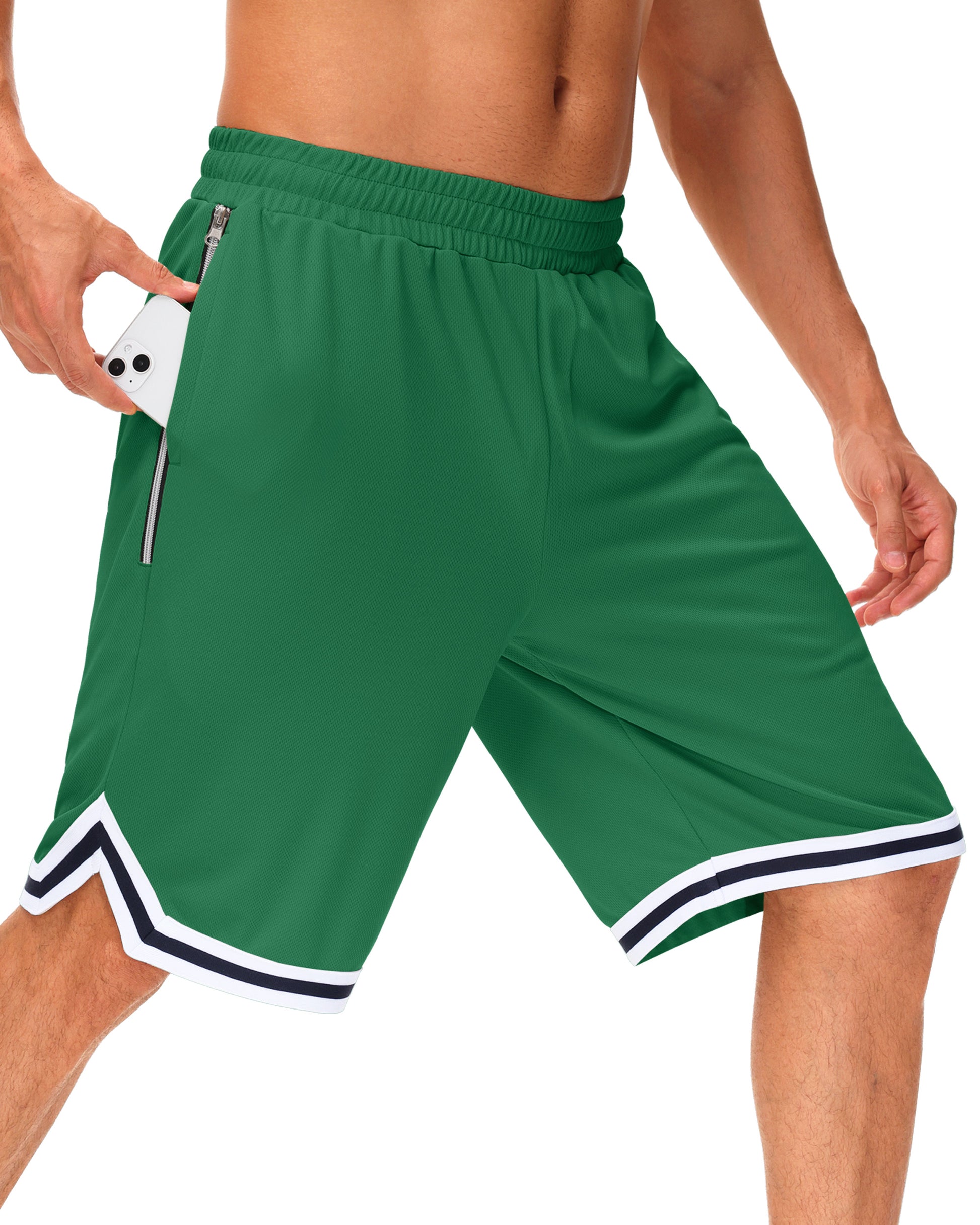 JWM Men's 11" Long Basketball Shorts - Below Knee Mesh Athletic Gym Workout Sport with Zip Pockets Quick Dry Lightweight