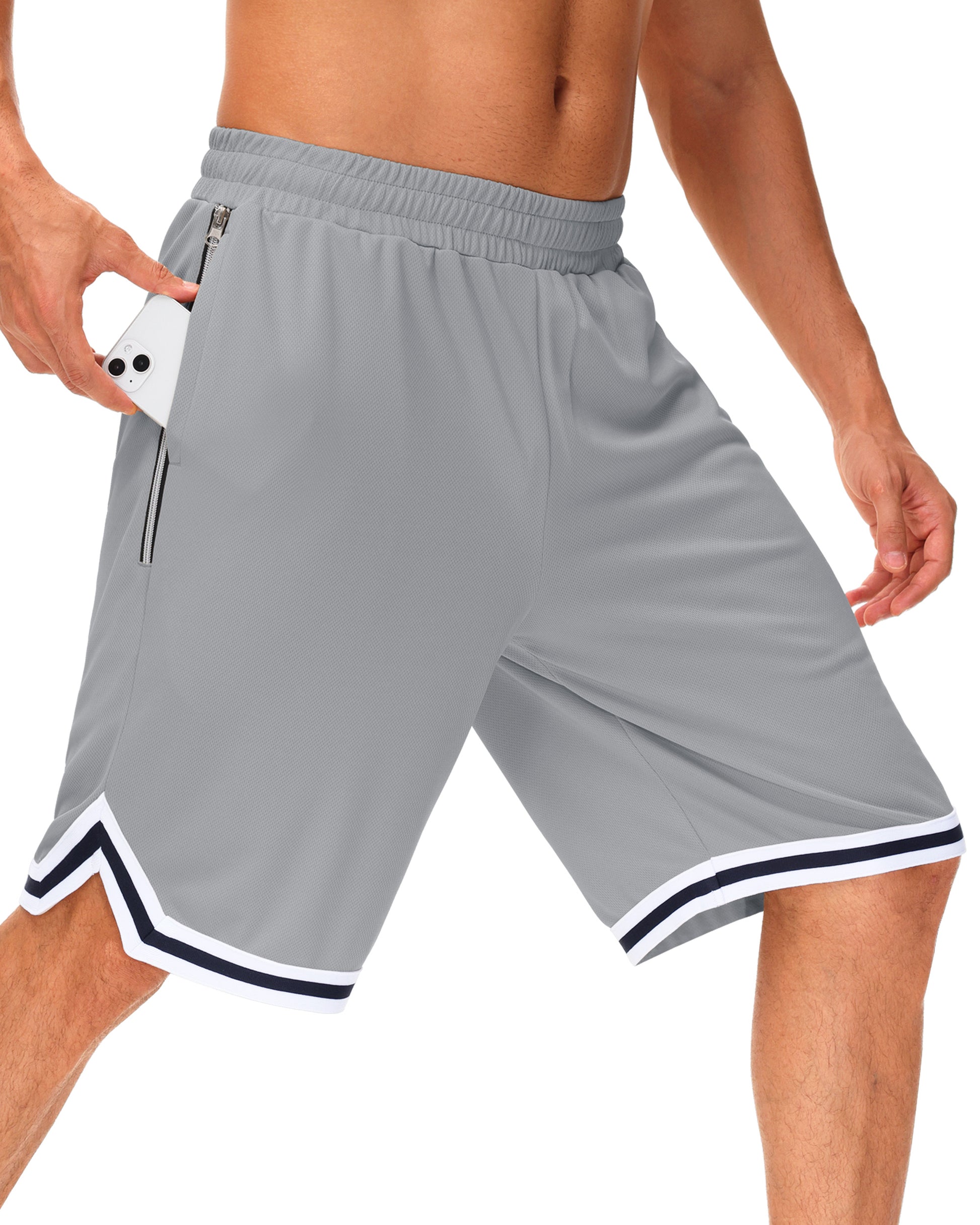 JWM Men's 11" Long Basketball Shorts - Below Knee Mesh Athletic Gym Workout Sport with Zip Pockets Quick Dry Lightweight