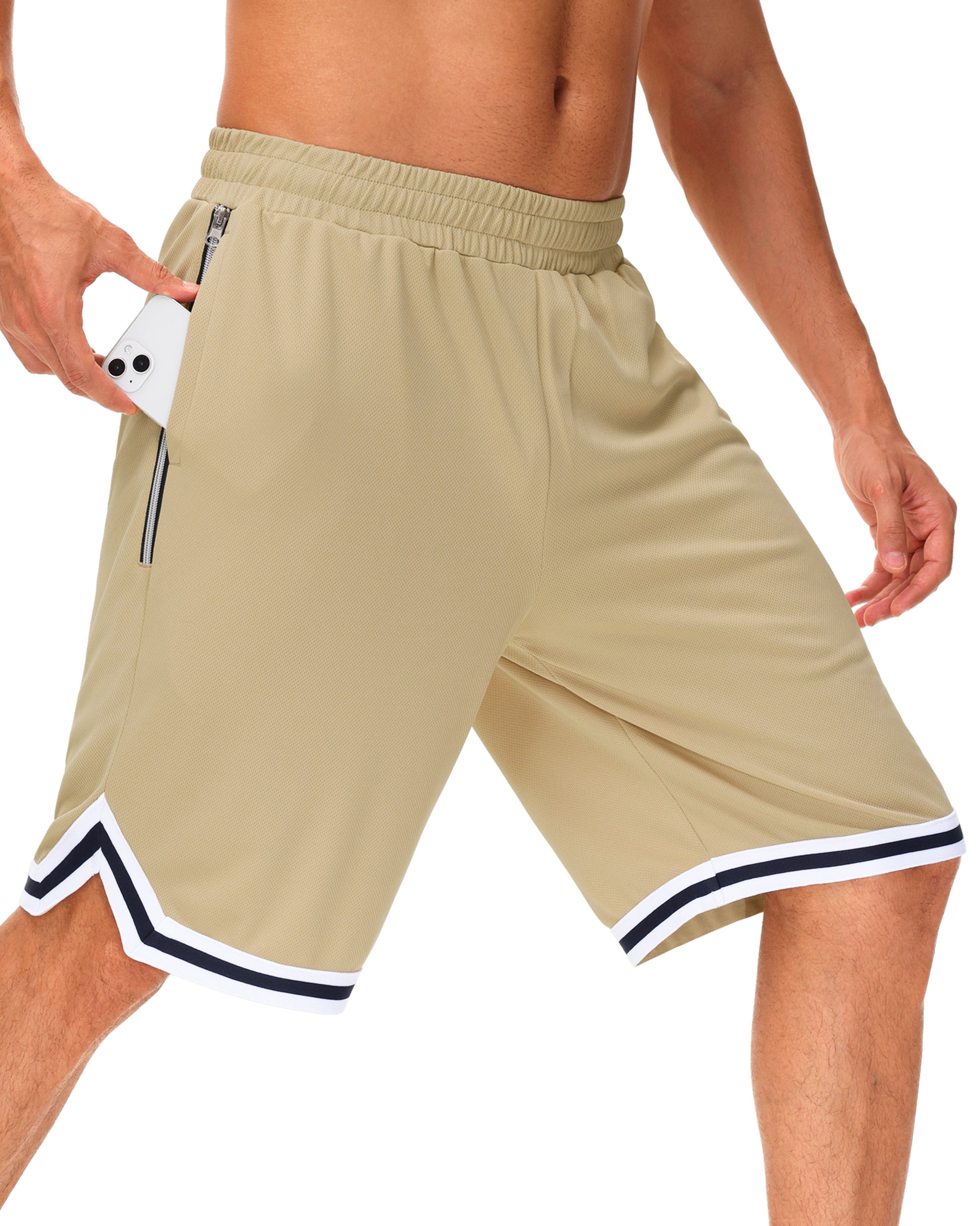 JWM Men's 11" Long Basketball Shorts - Below Knee Mesh Athletic Gym Workout Sport with Zip Pockets Quick Dry Lightweight