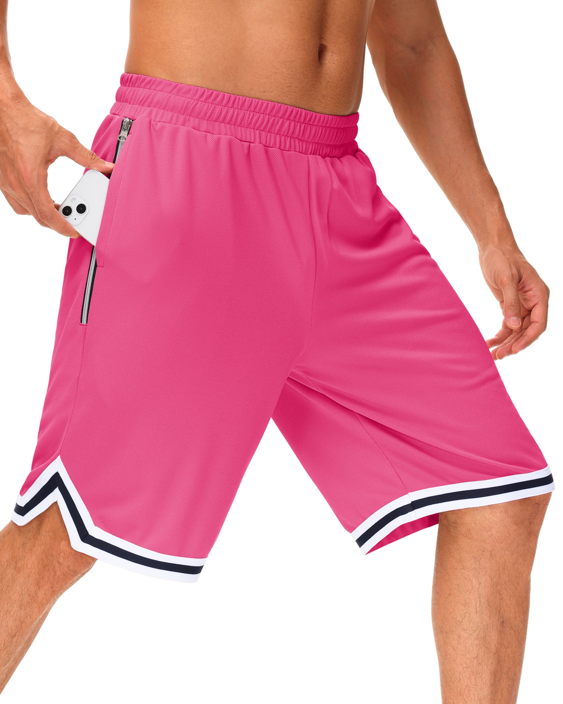 JWM Men's 11" Long Basketball Shorts - Below Knee Mesh Athletic Gym Workout Sport with Zip Pockets Quick Dry Lightweight