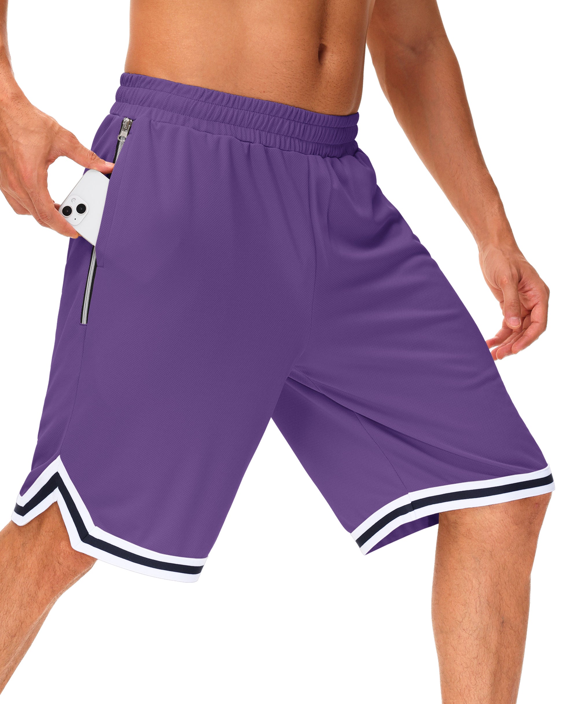 JWM Men's 11" Long Basketball Shorts - Below Knee Mesh Athletic Gym Workout Sport with Zip Pockets Quick Dry Lightweight