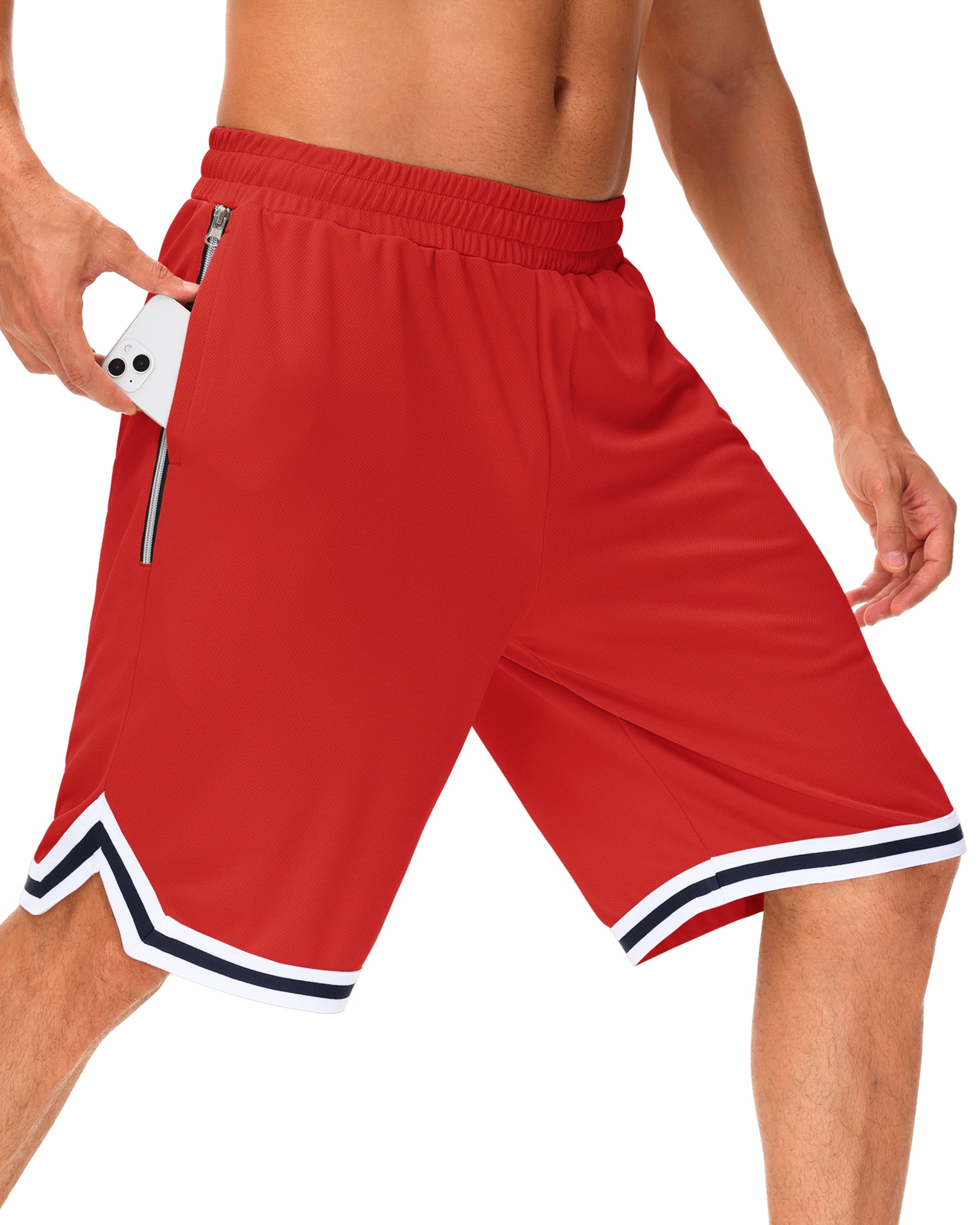 JWM Men's 11" Long Basketball Shorts - Below Knee Mesh Athletic Gym Workout Sport with Zip Pockets Quick Dry Lightweight