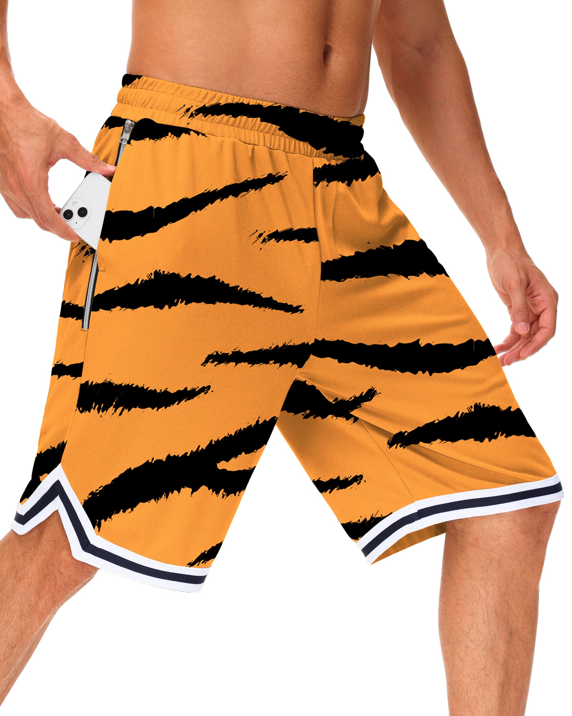 JWM Men's 11" Long Basketball Shorts - Below Knee Mesh Athletic Gym Workout Sport with Zip Pockets Quick Dry Lightweight