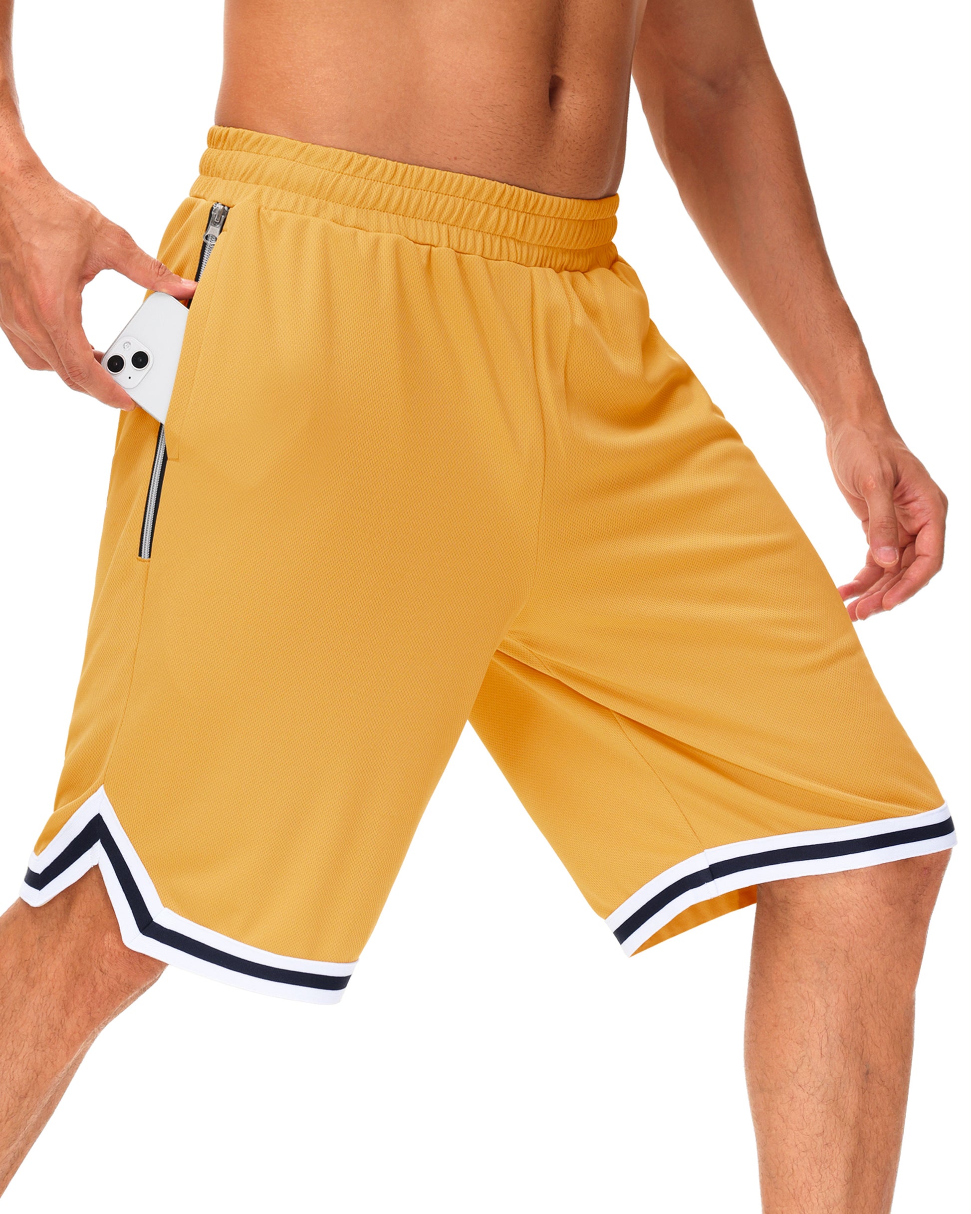 JWM Men's 11" Long Basketball Shorts - Below Knee Mesh Athletic Gym Workout Sport with Zip Pockets Quick Dry Lightweight