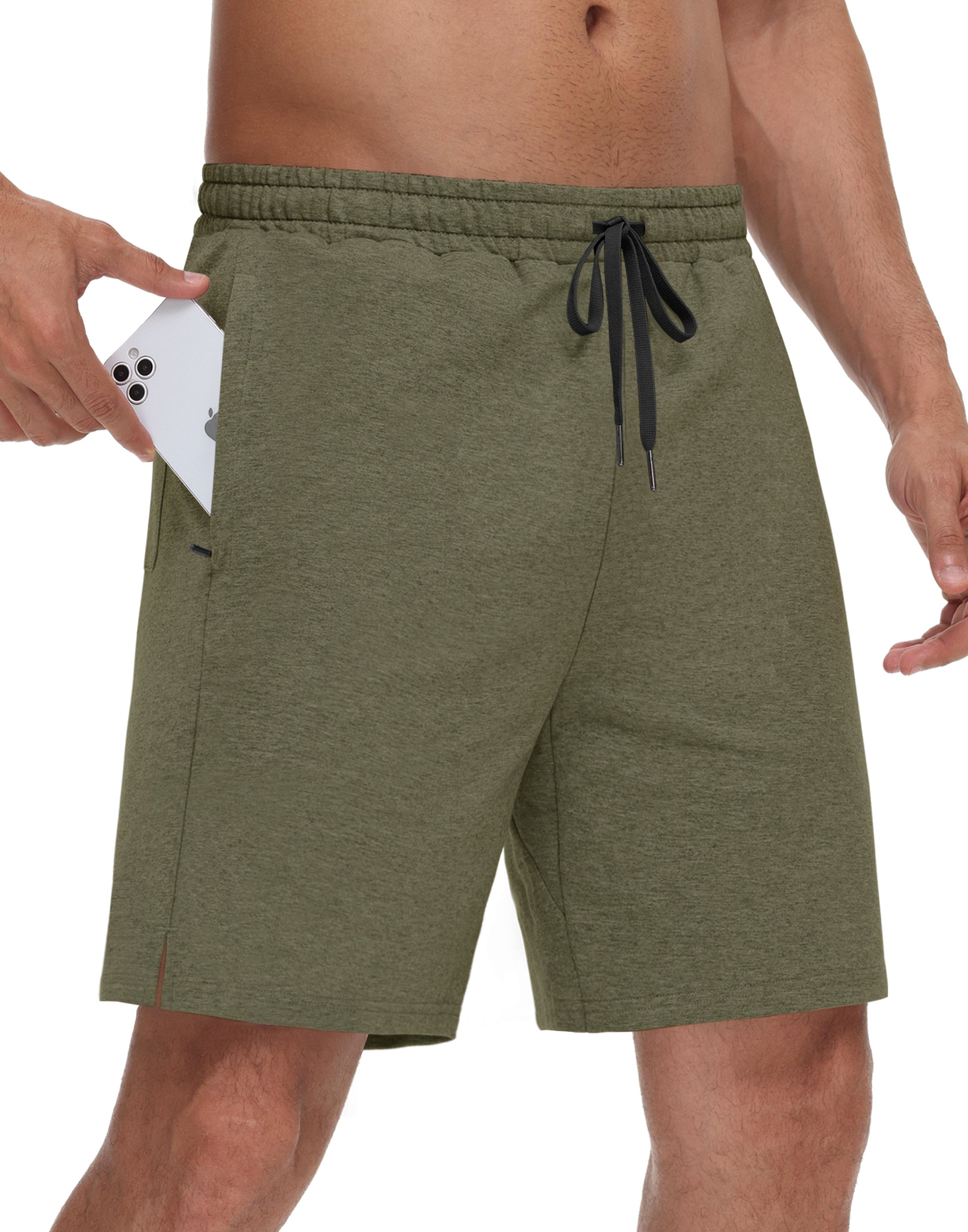 JWM Men's 7" Sweat Shorts - Cotton Above Knee Comfy Soft Casual Lounge Gym Workout Fleece Summer Shorts with Zipped Pockets