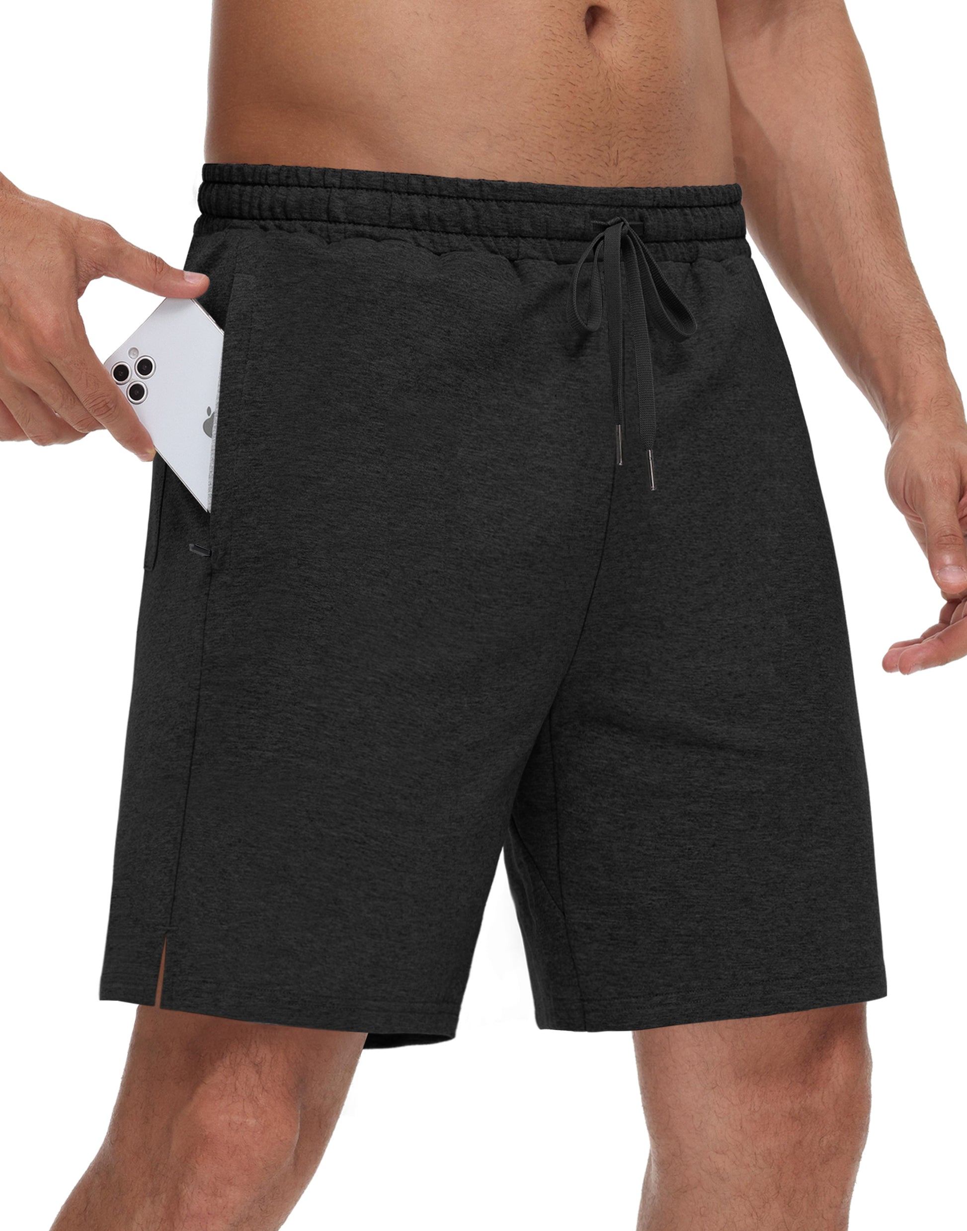 JWM Men's 7" Sweat Shorts - Cotton Above Knee Comfy Soft Casual Lounge Gym Workout Fleece Summer Shorts with Zipped Pockets