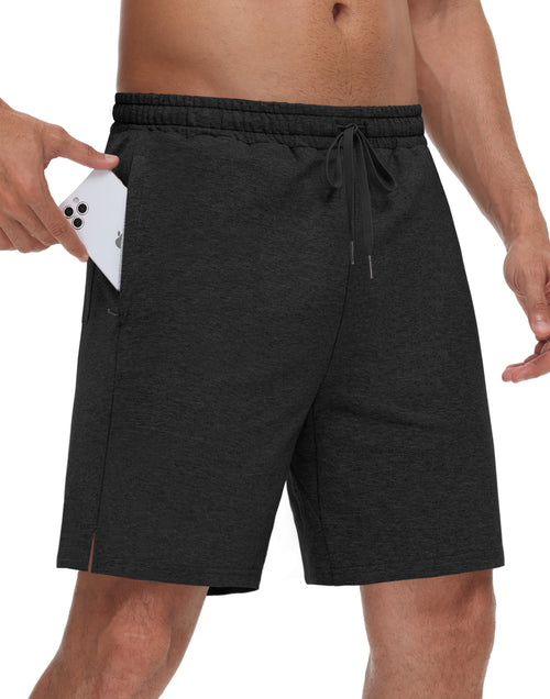 JWM Men's 7" Sweat Shorts - Cotton Above Knee Comfy Soft Casual Lounge Gym Workout Fleece Summer Shorts with Zipped Pockets