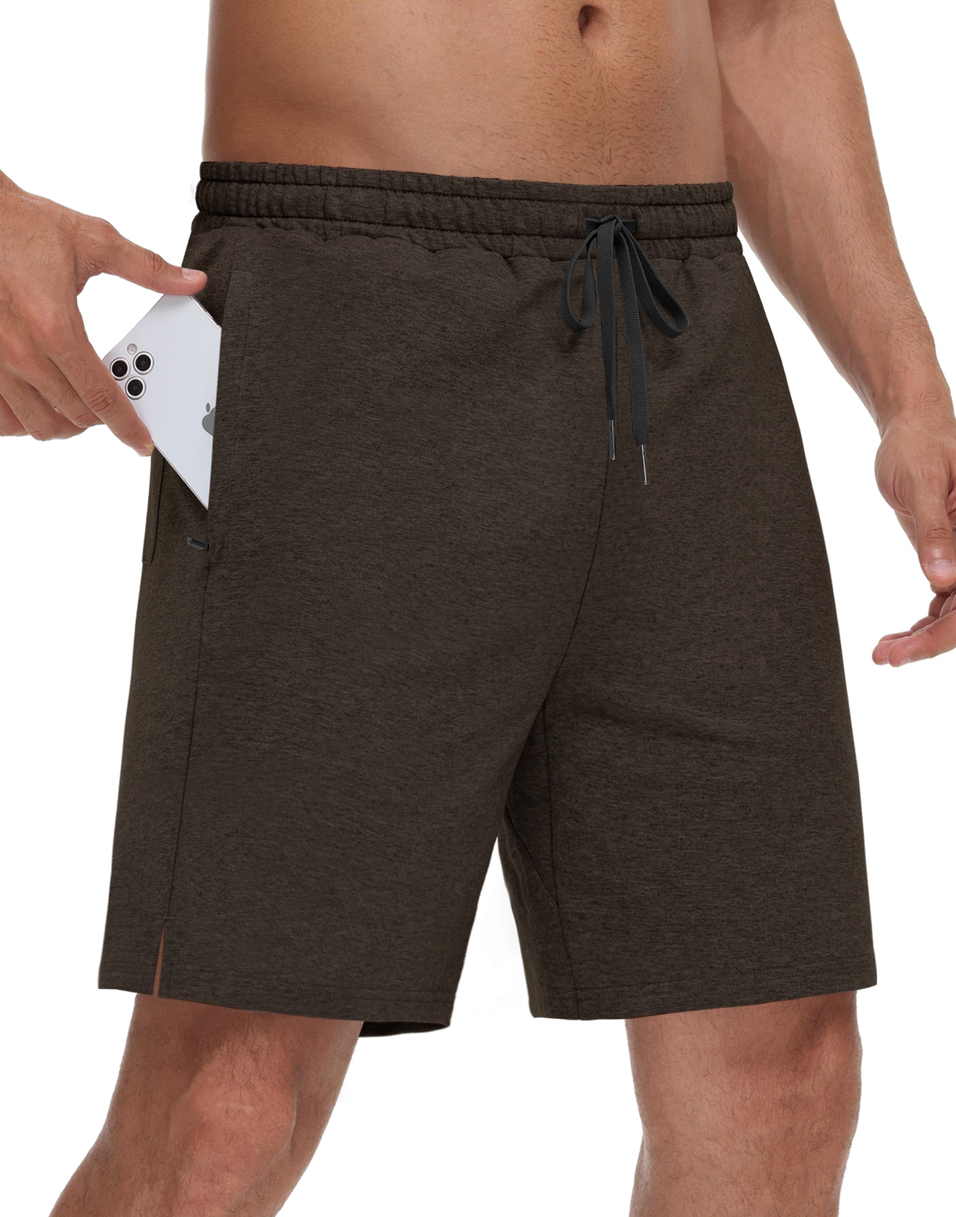 JWM Men's 7" Sweat Shorts - Cotton Above Knee Comfy Soft Casual Lounge Gym Workout Fleece Summer Shorts with Zipped Pockets