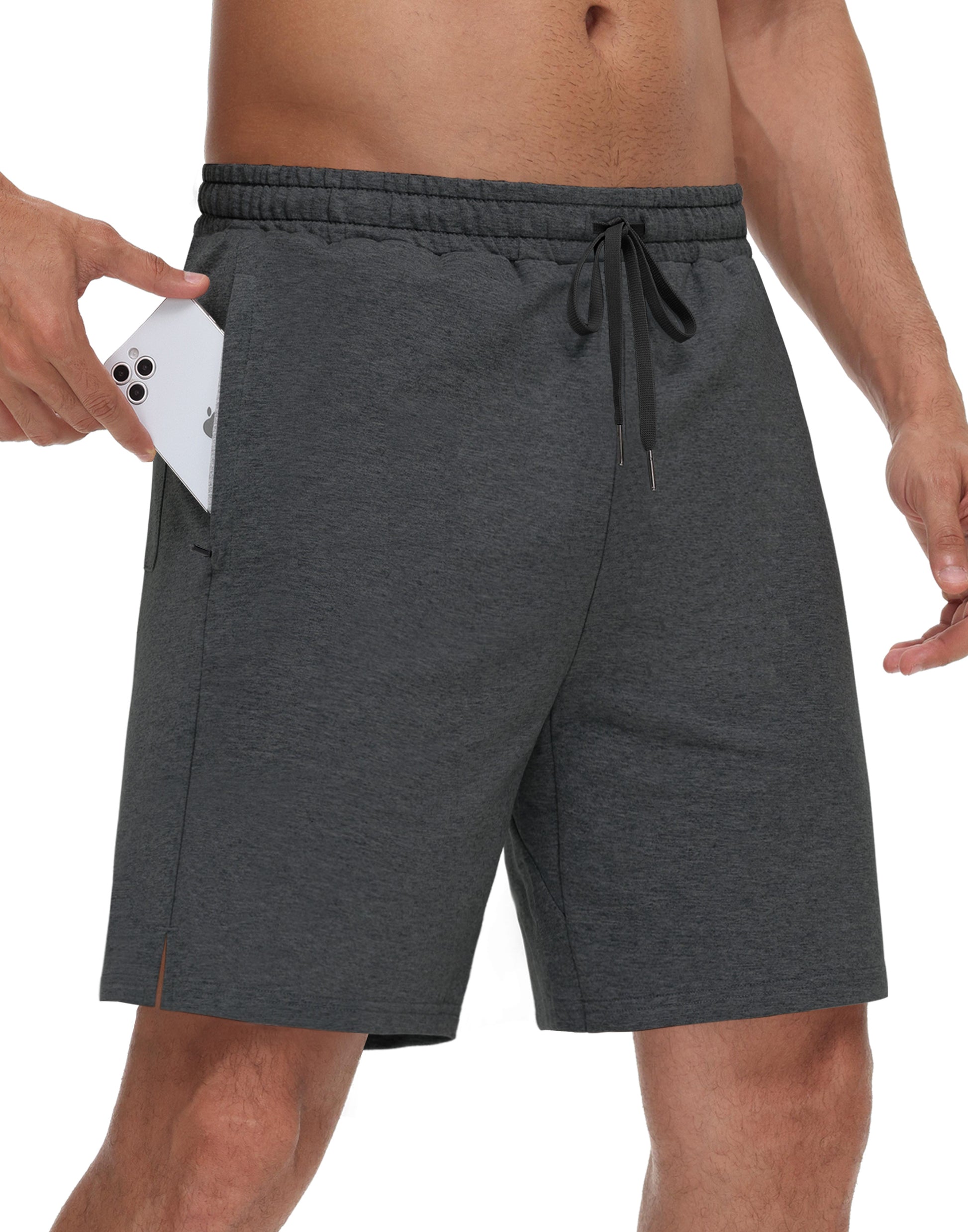 JWM Men's 7" Sweat Shorts - Cotton Above Knee Comfy Soft Casual Lounge Gym Workout Fleece Summer Shorts with Zipped Pockets