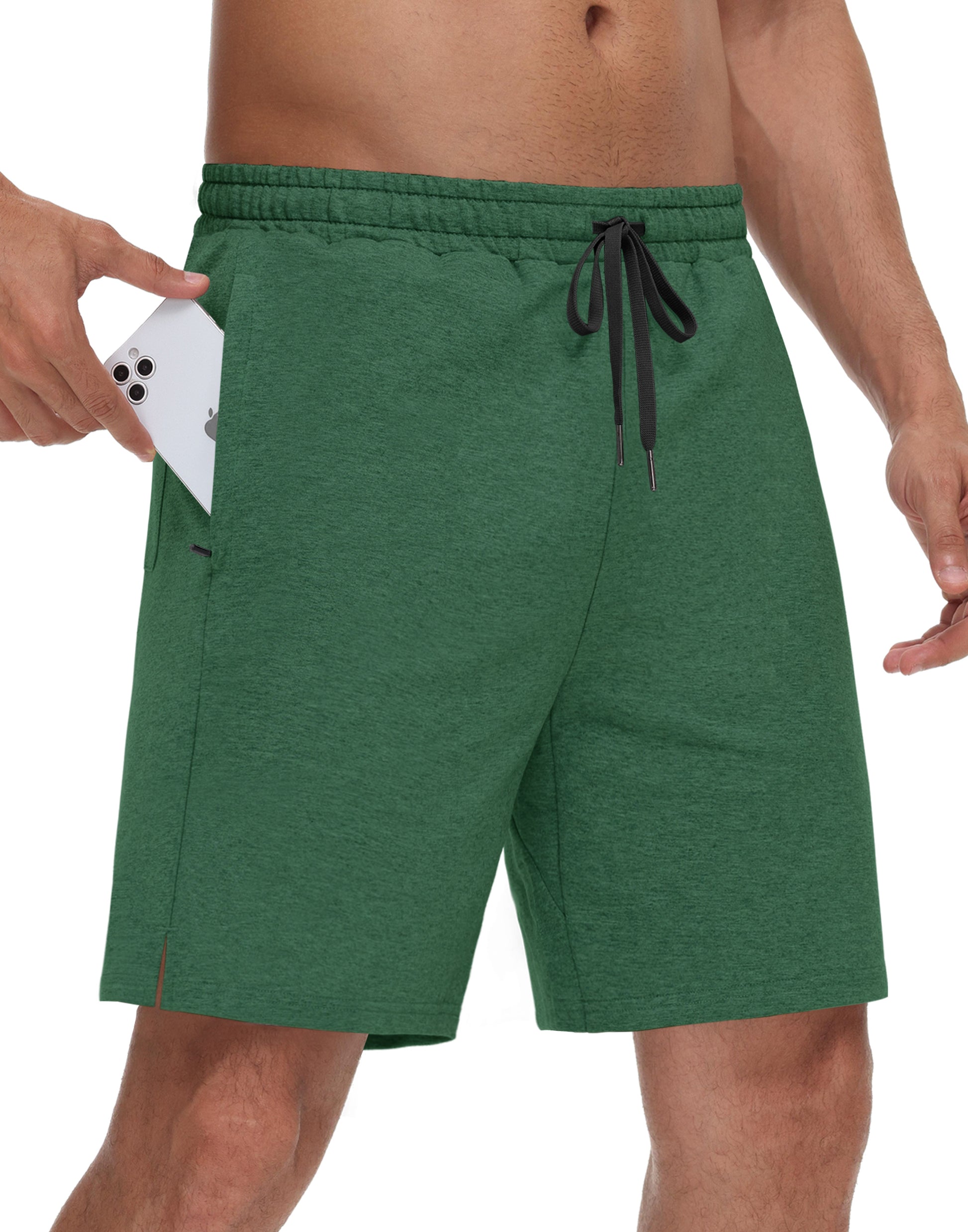 JWM Men's 7" Sweat Shorts - Cotton Above Knee Comfy Soft Casual Lounge Gym Workout Fleece Summer Shorts with Zipped Pockets