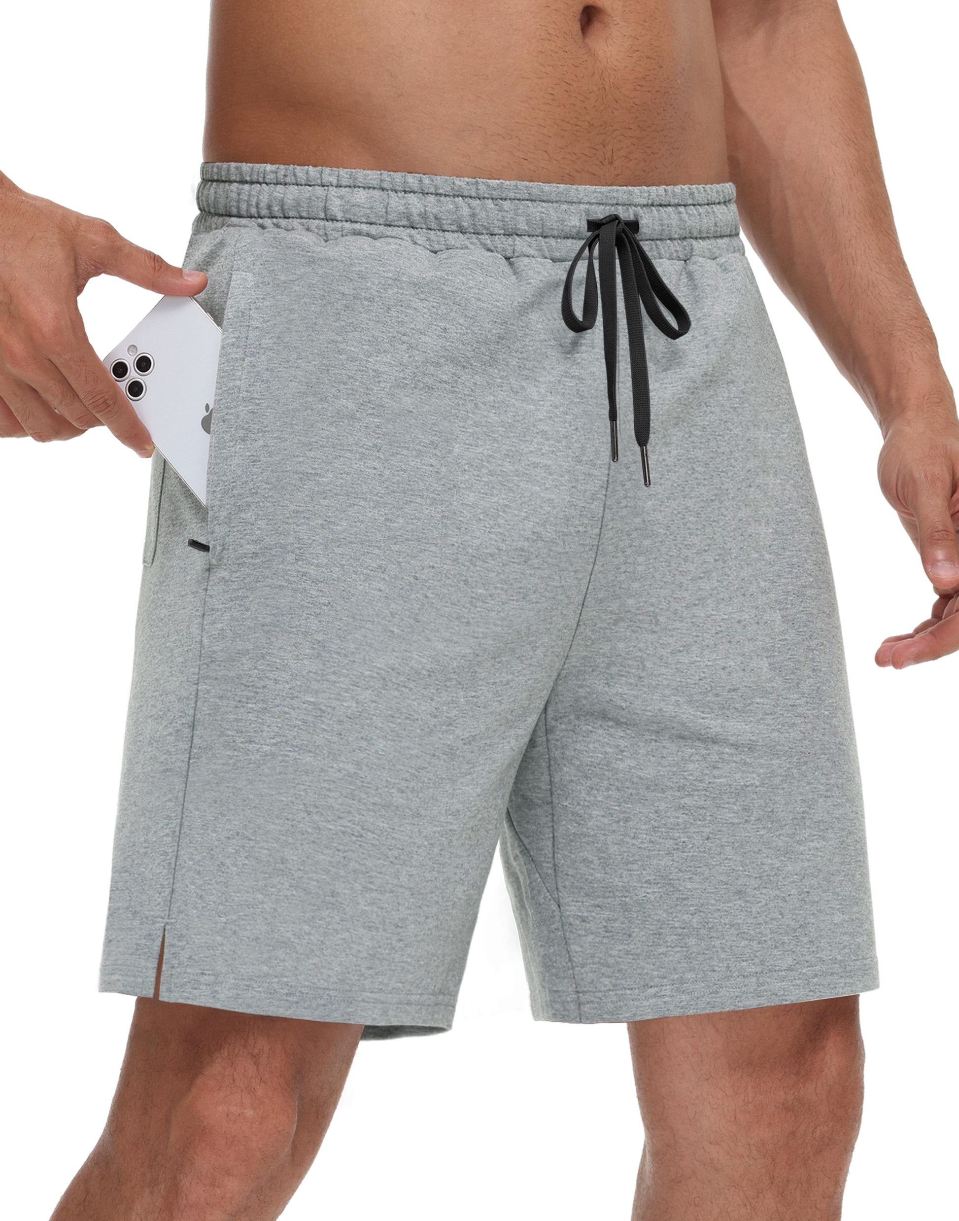 JWM Men's 7" Sweat Shorts - Cotton Above Knee Comfy Soft Casual Lounge Gym Workout Fleece Summer Shorts with Zipped Pockets