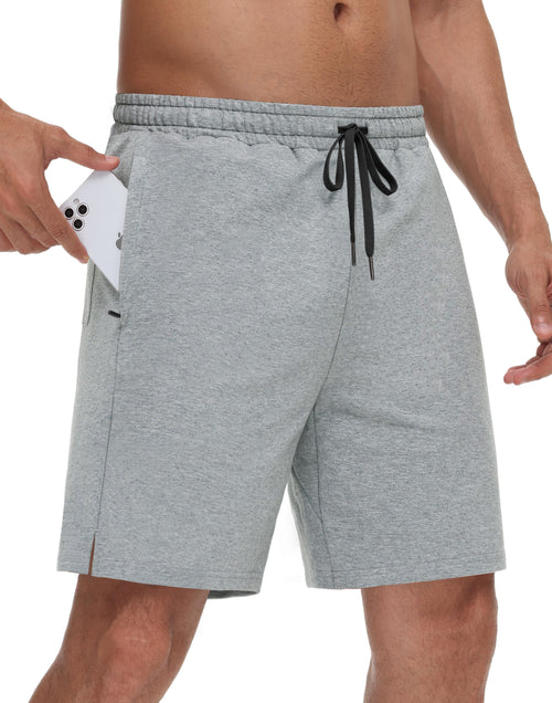 JWM Men's 7" Sweat Shorts - Cotton Above Knee Comfy Soft Casual Lounge Gym Workout Fleece Summer Shorts with Zipped Pockets