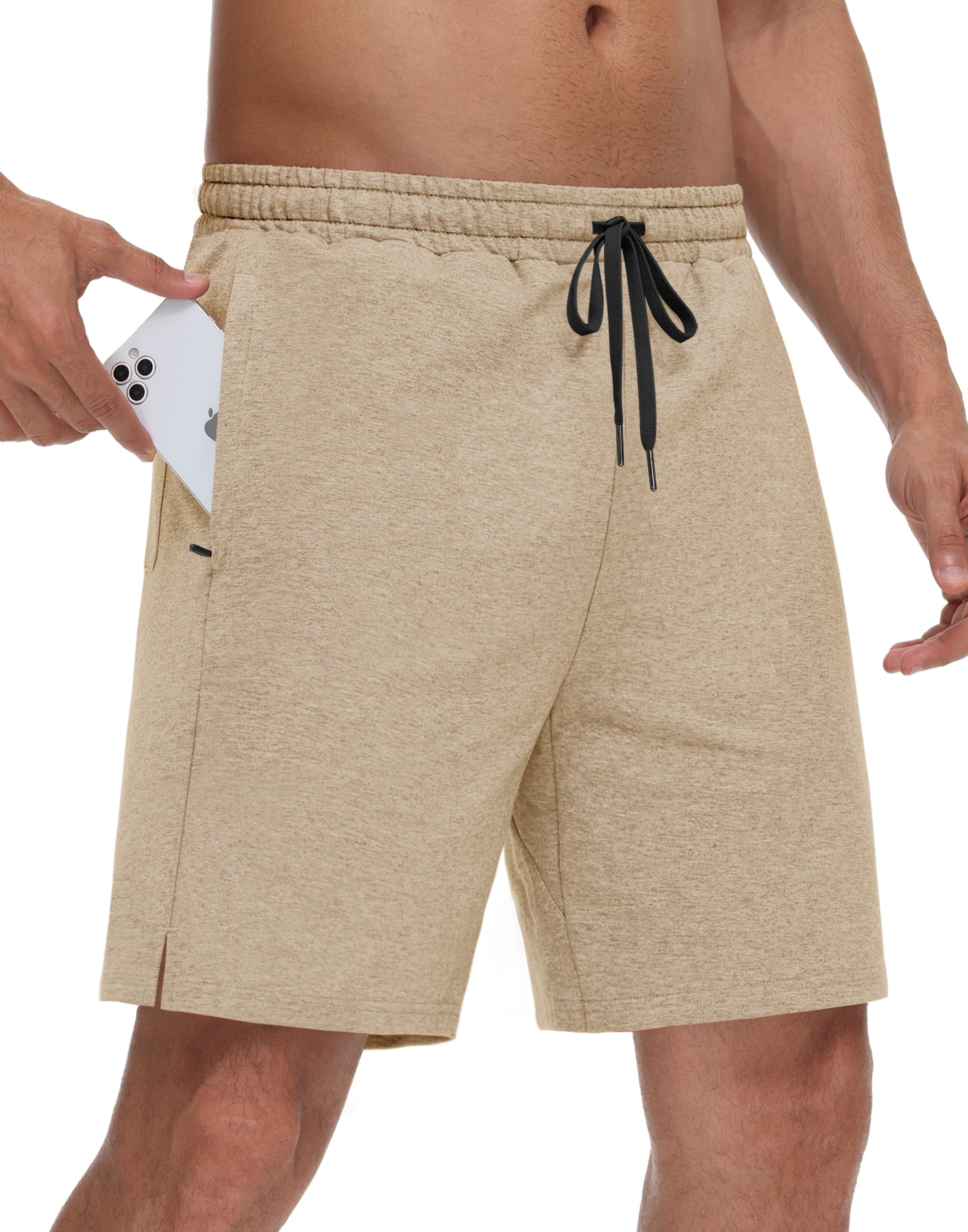 JWM Men's 7" Sweat Shorts - Cotton Above Knee Comfy Soft Casual Lounge Gym Workout Fleece Summer Shorts with Zipped Pockets