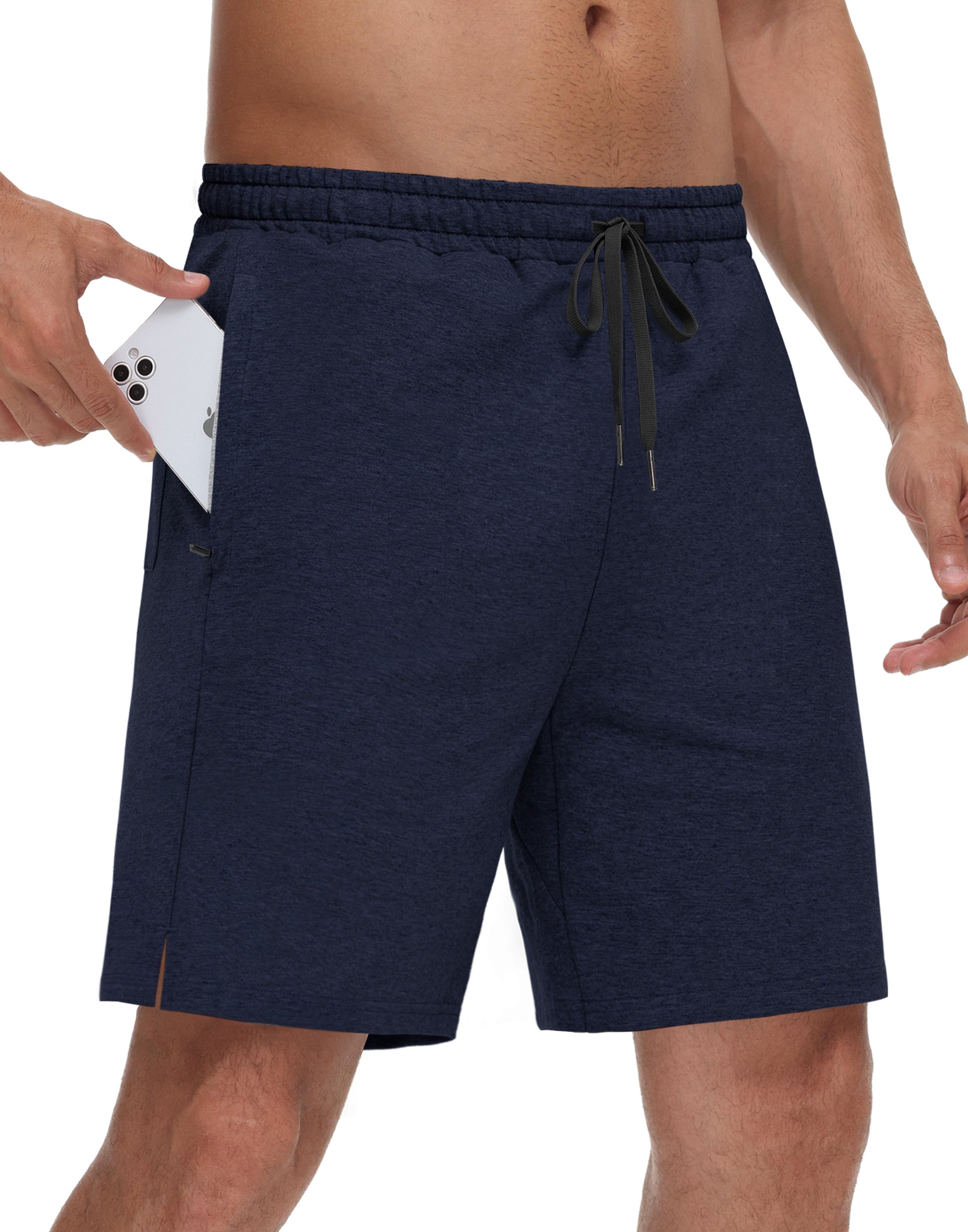 JWM Men's 7" Sweat Shorts - Cotton Above Knee Comfy Soft Casual Lounge Gym Workout Fleece Summer Shorts with Zipped Pockets