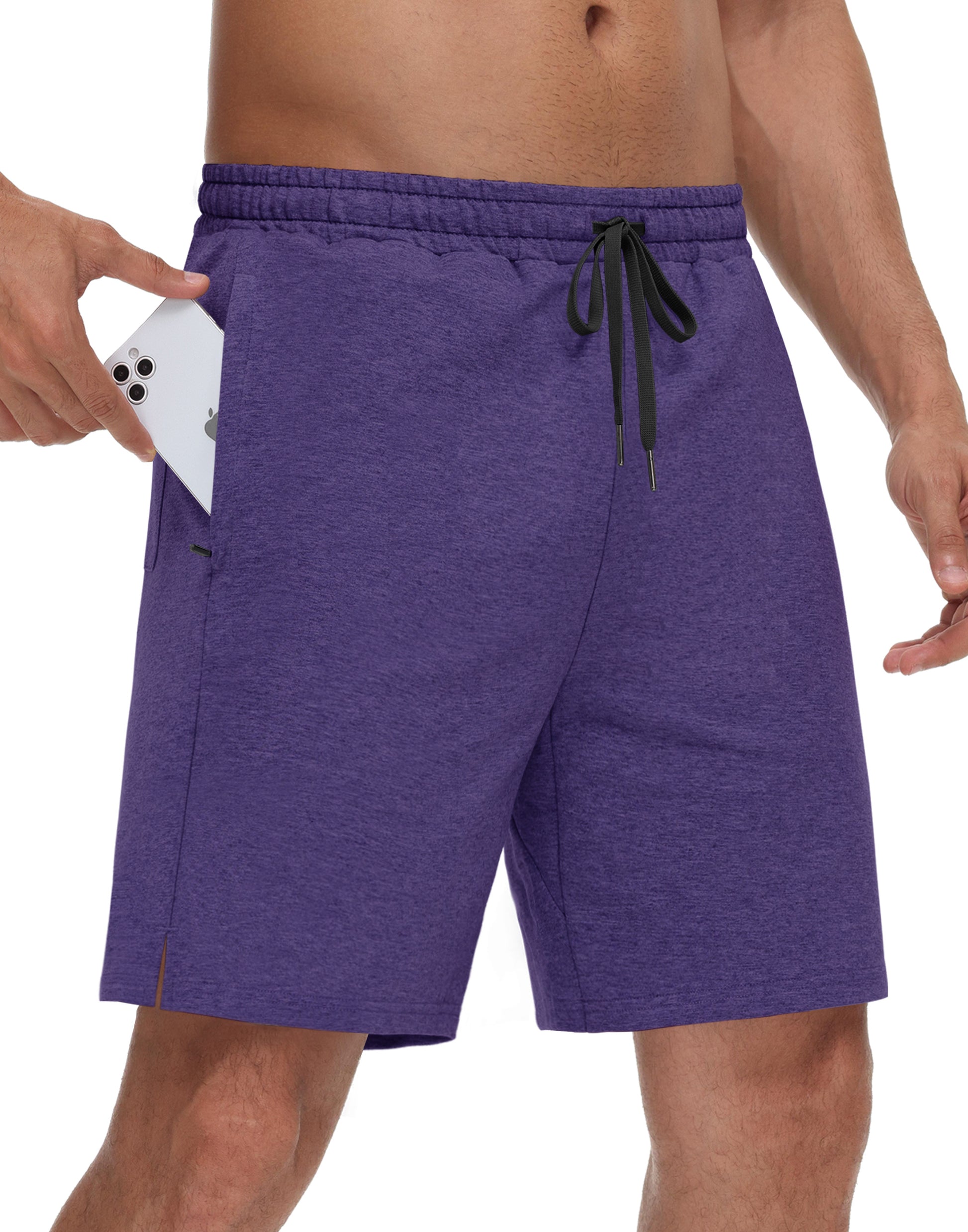 JWM Men's 7" Sweat Shorts - Cotton Above Knee Comfy Soft Casual Lounge Gym Workout Fleece Summer Shorts with Zipped Pockets