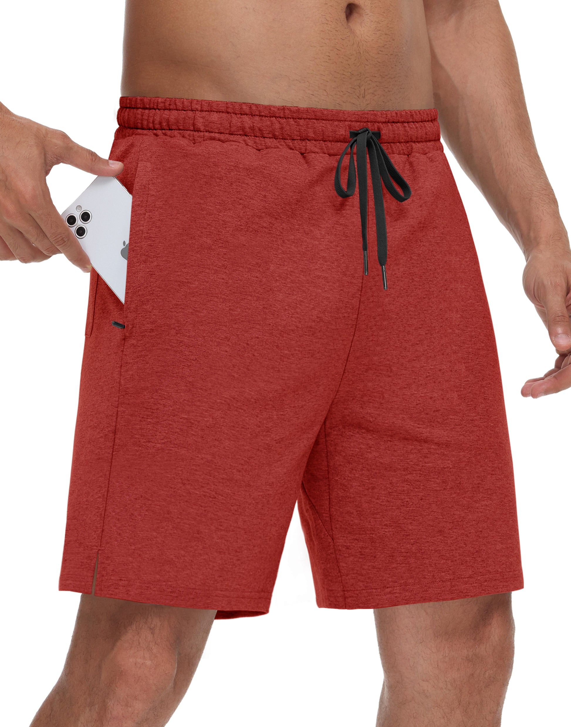 JWM Men's 7" Sweat Shorts - Cotton Above Knee Comfy Soft Casual Lounge Gym Workout Fleece Summer Shorts with Zipped Pockets