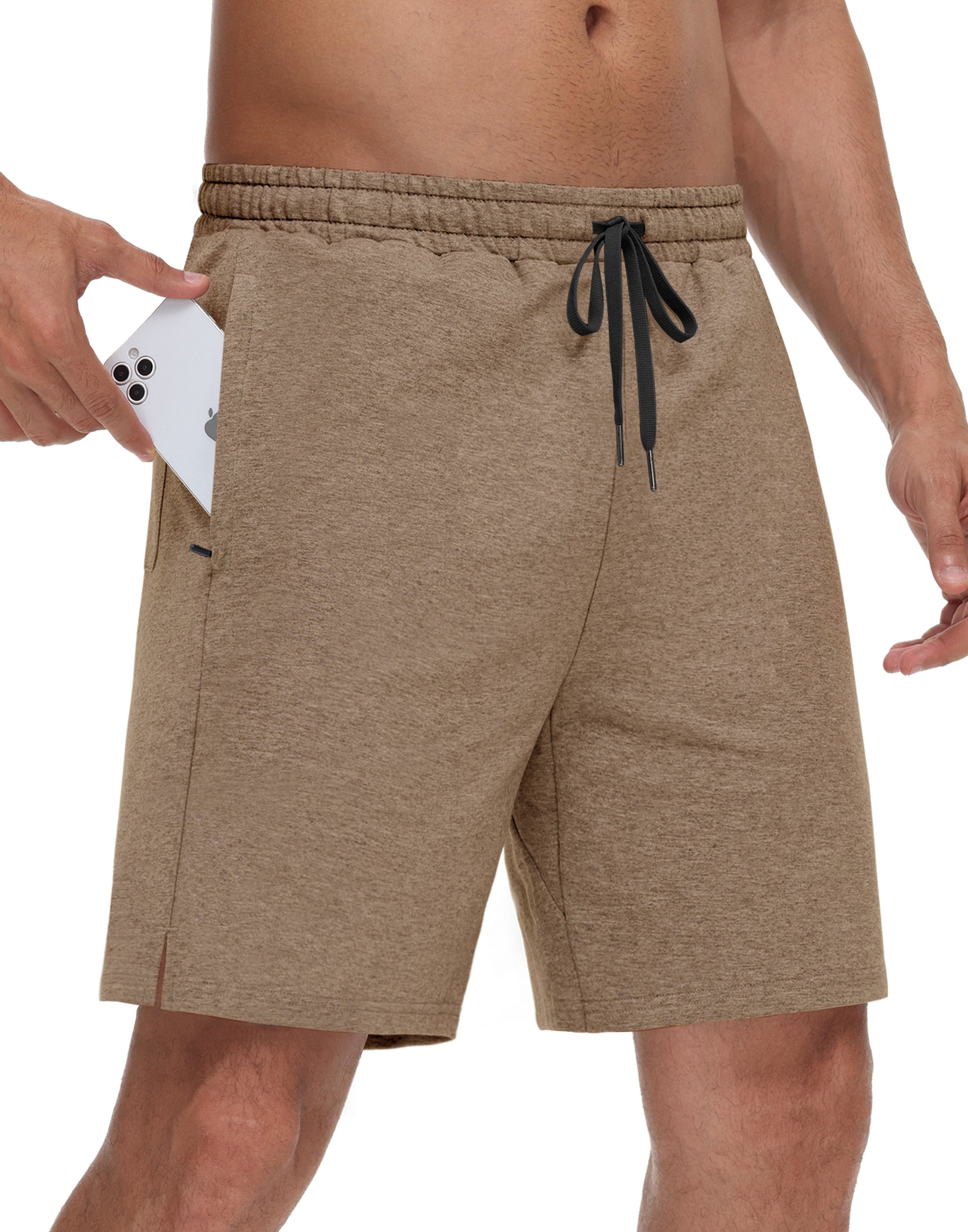 JWM Men's 7" Sweat Shorts - Cotton Above Knee Comfy Soft Casual Lounge Gym Workout Fleece Summer Shorts with Zipped Pockets