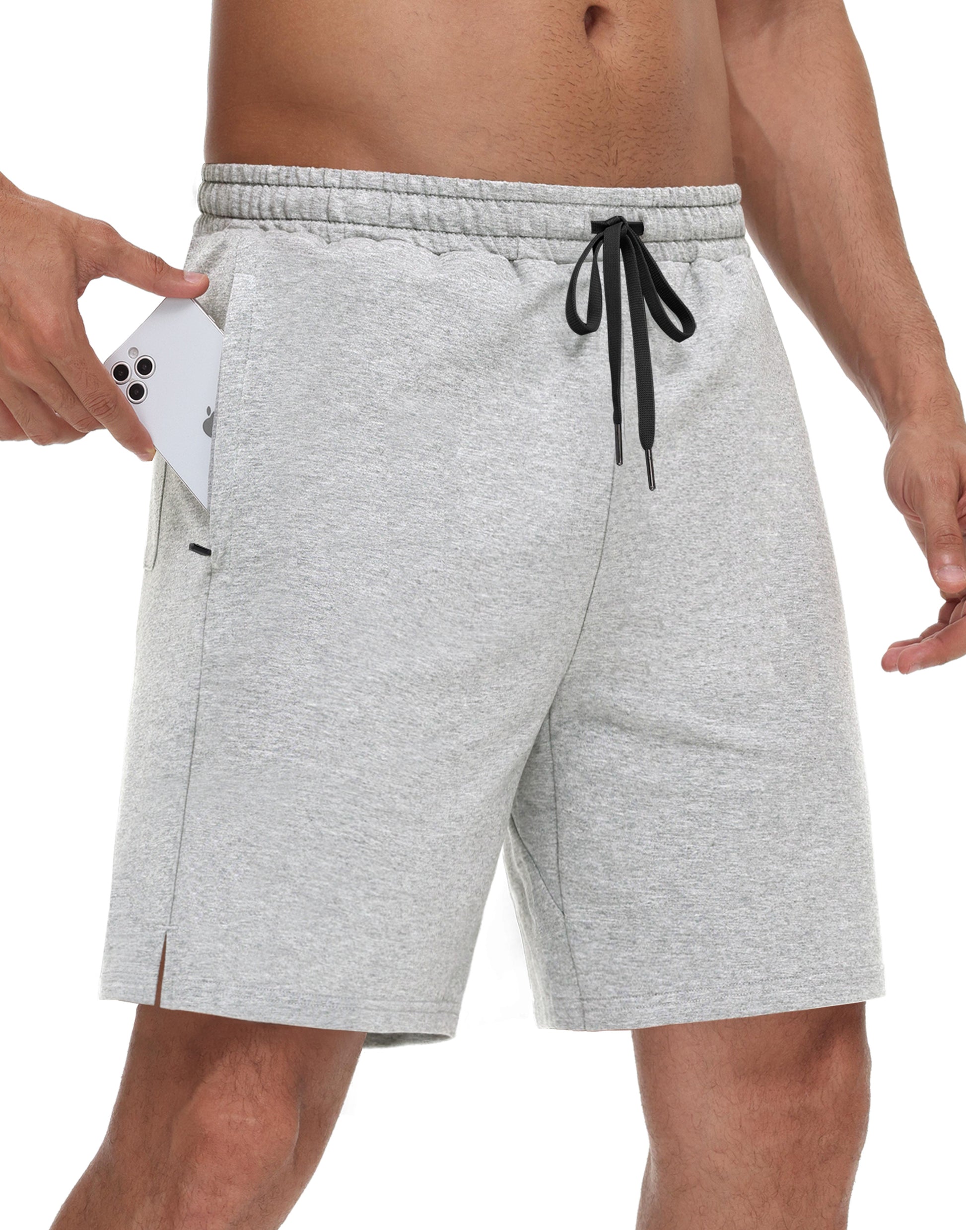 JWM Men's 7" Sweat Shorts - Cotton Above Knee Comfy Soft Casual Lounge Gym Workout Fleece Summer Shorts with Zipped Pockets